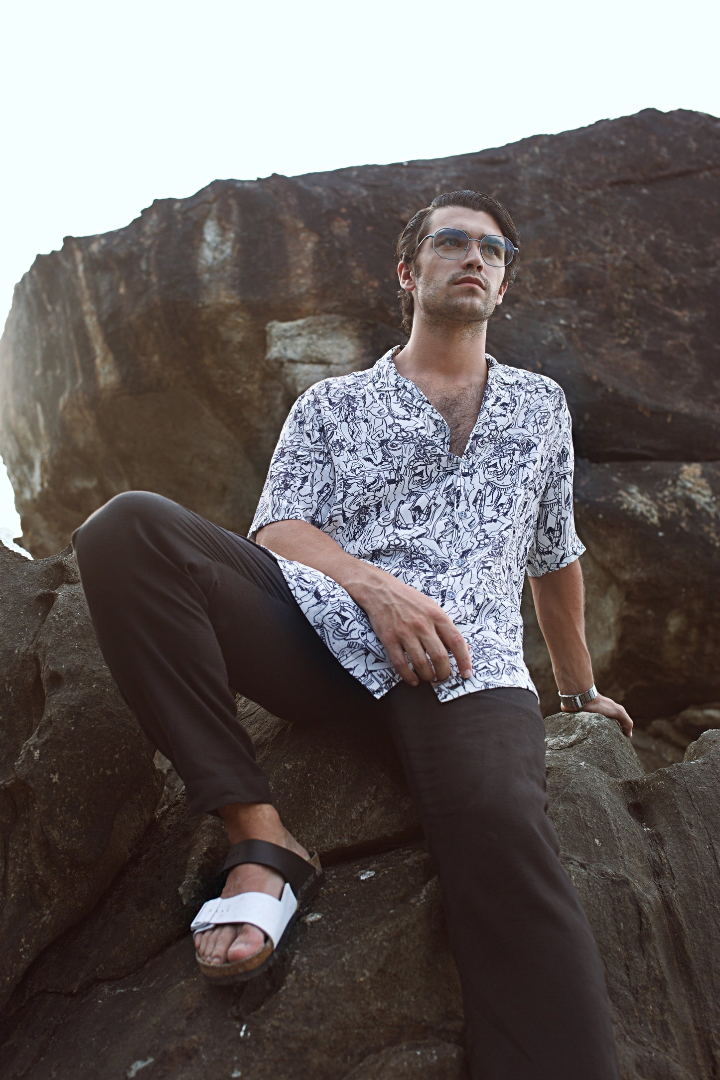 QB Men - Khajuraho Abstract White Oversize Shirt