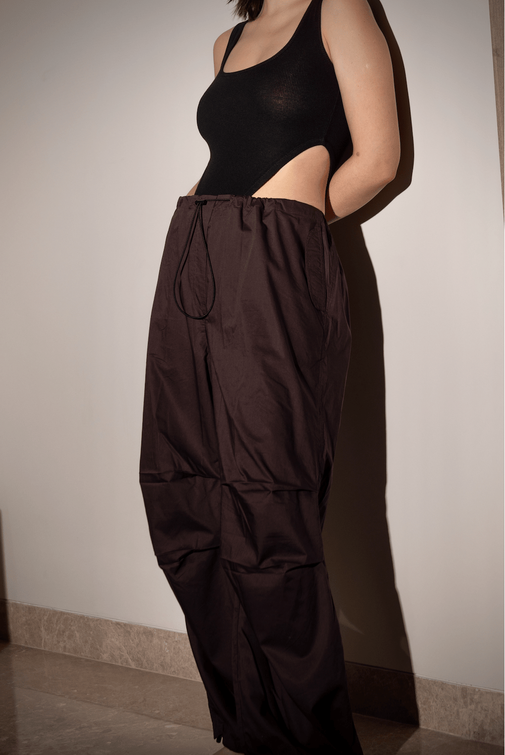 Beeglee - Brown Oversized Poplin Pants
