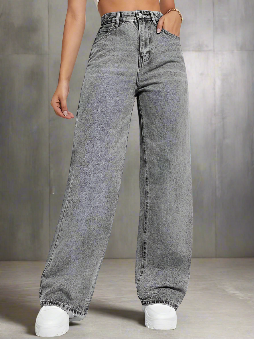 OFF DUTY INDIA - Foil Grey Wide Leg High Rise Jeans