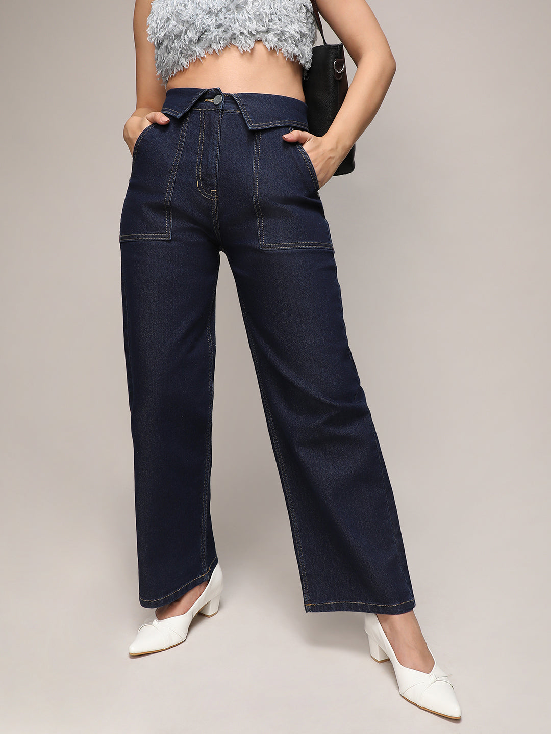 Campus Sutra - Dark Blue Collared Denim Jeans