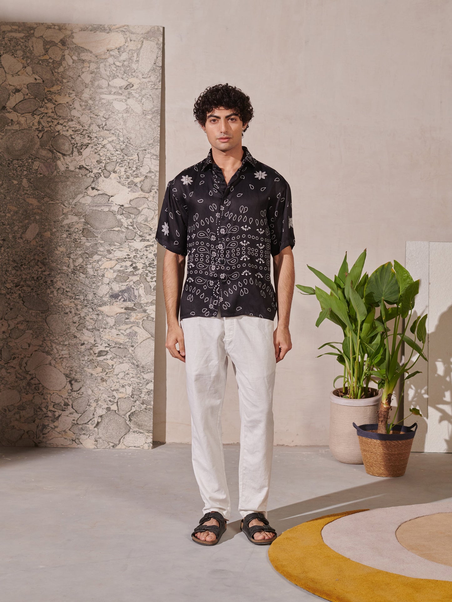 QB Men - Black Bandana Drop Shoulder Shirt