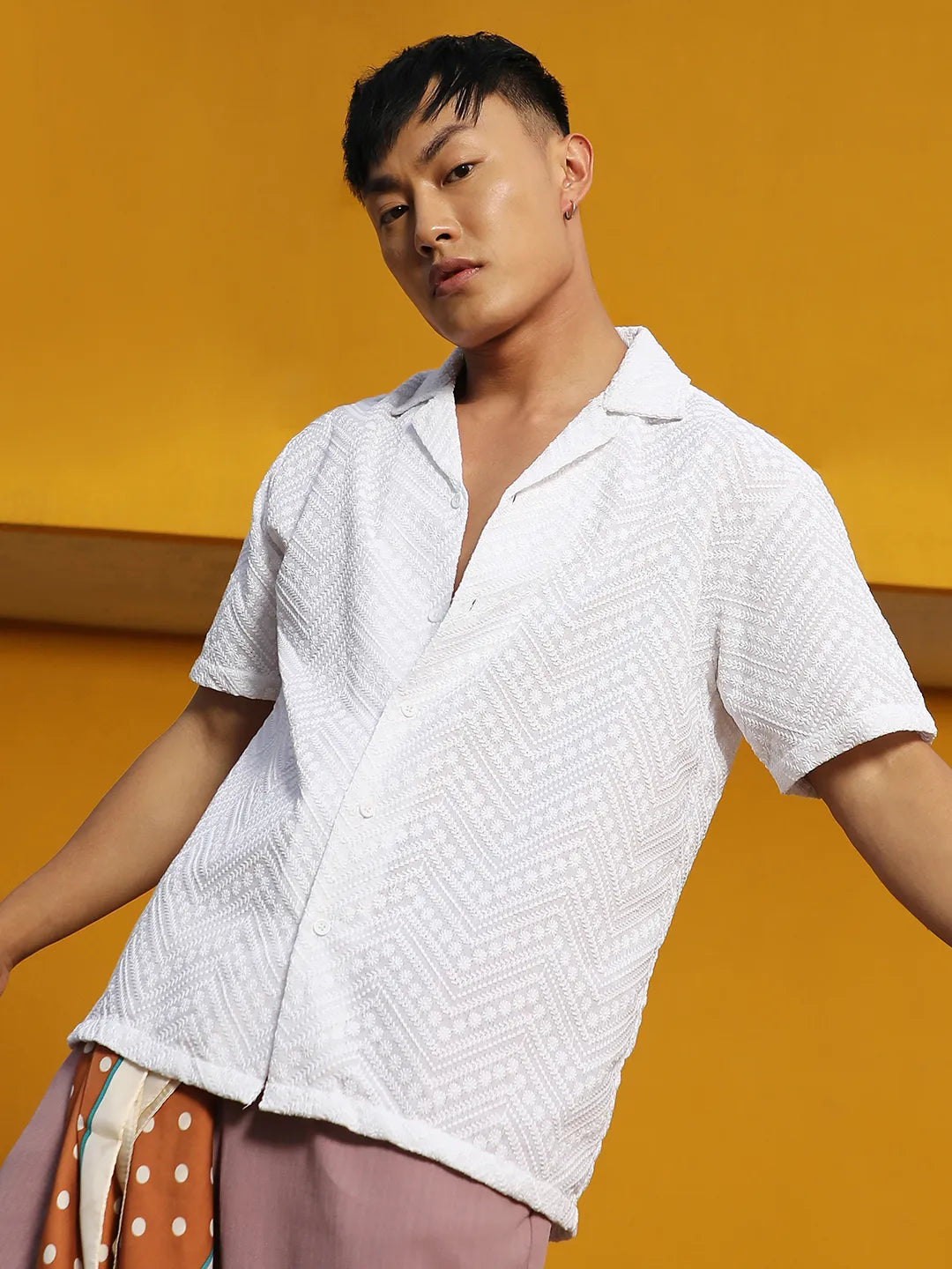 Campus Sutra - Embroidered Zig-Zag Shirt