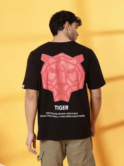 Rigo - Rigo Men Black Terry Oversized Printed T-Shirt
