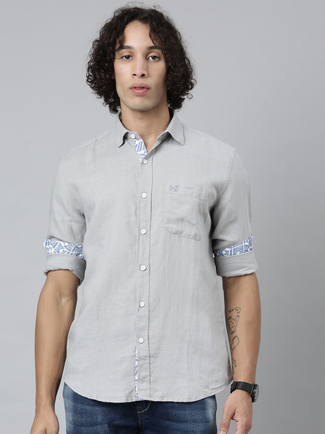Ecentric - Ecentric-Mumbai Indians Official Men Grey Hemp Full Sleeves Shirt