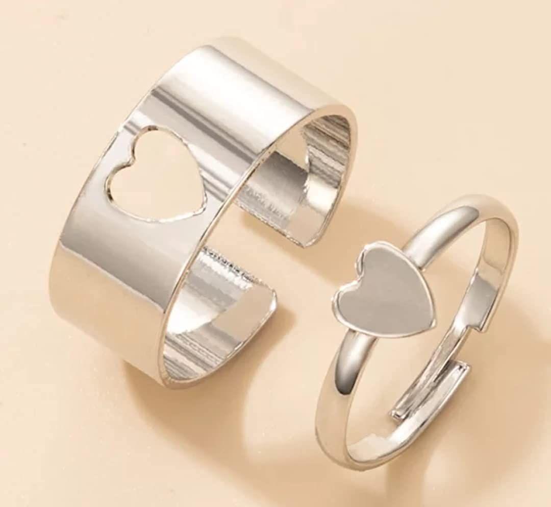 Combo of 2 Elegent Silver Plated Heart Couple Rings
