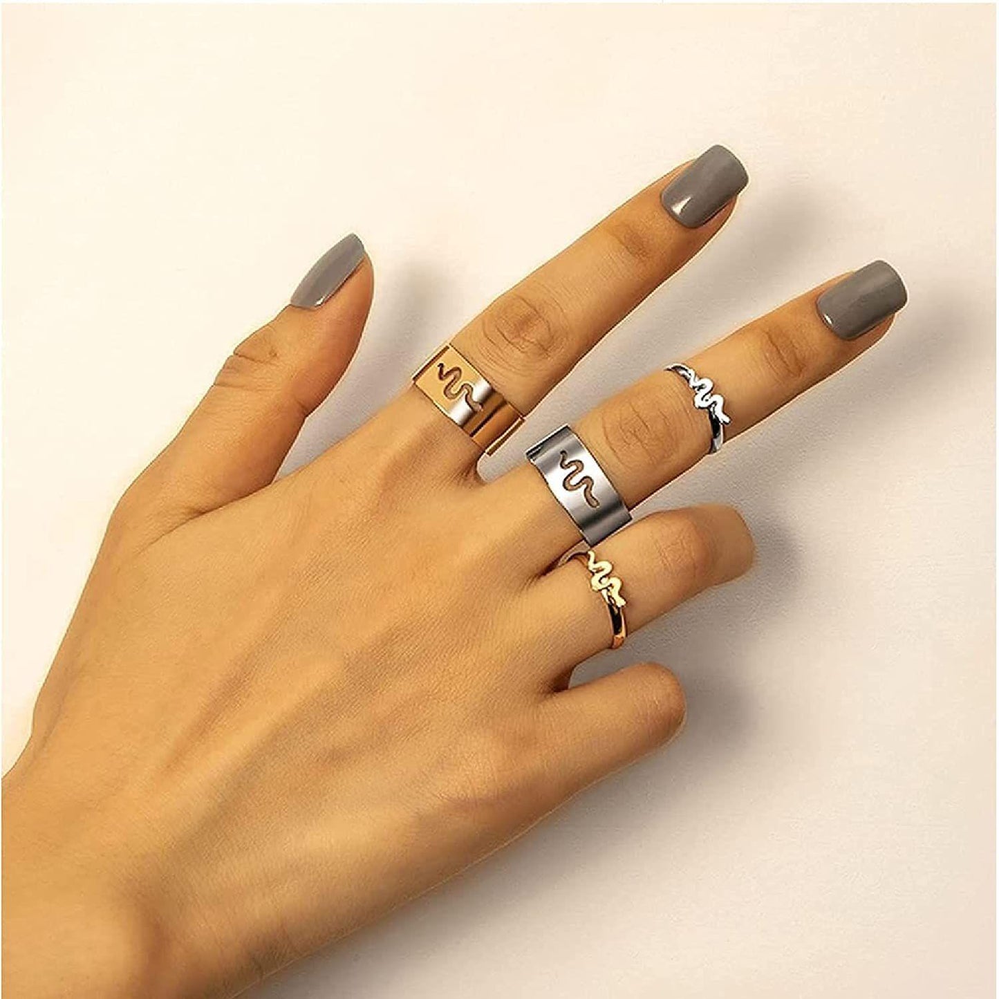 Combo of 2 Gold and Silver Plated Snake design and Couple Rings