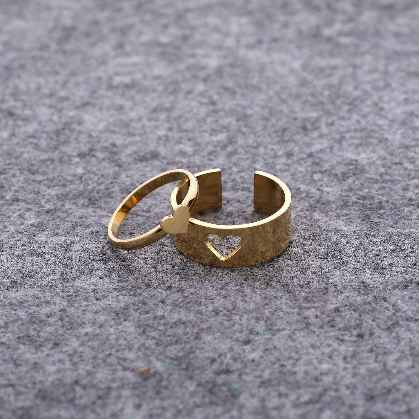Combo of 2 Beautiful Gold Plated Heart Couple Rings