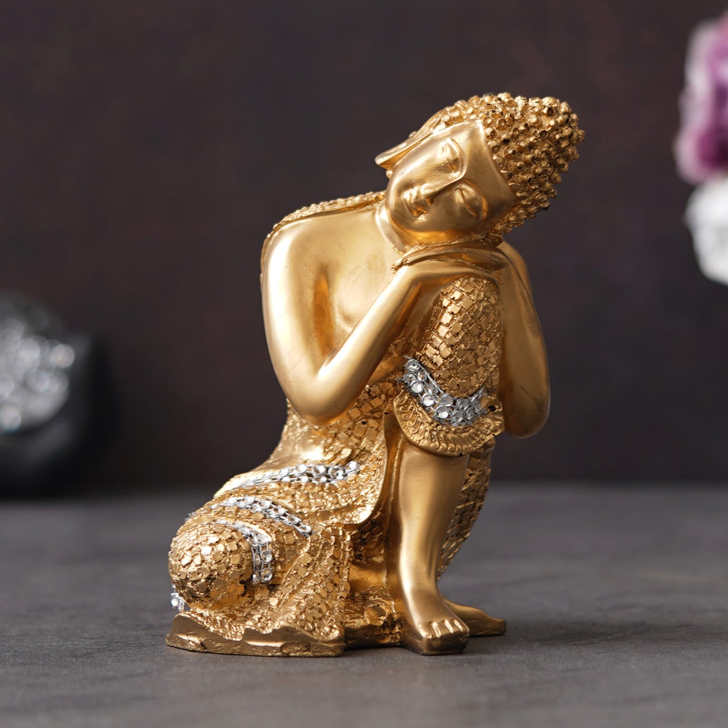 Golden Buddha on Knee Polyresin Showpiece