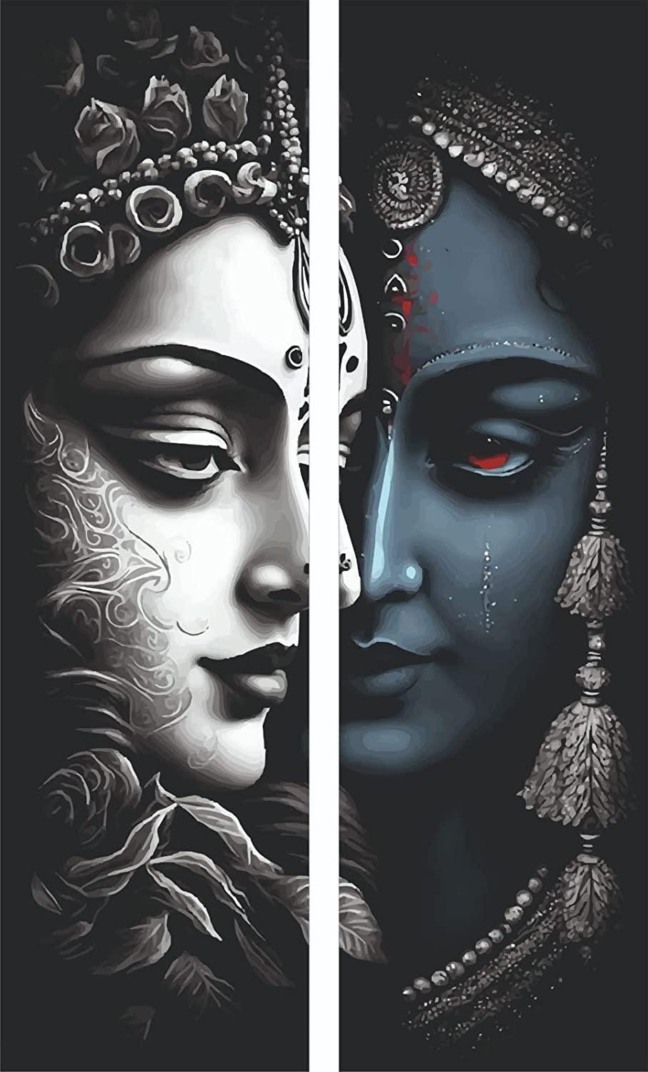 JaipurCrafts Premium Set of 2 Radha Krishna MDF self Addhesive UV Printed Home Decorative Religious Gift Item,Radha Krishna Wooden Wall paintings For Home And Living Room -11 x 18 inches, Multi --JaipurCrafts