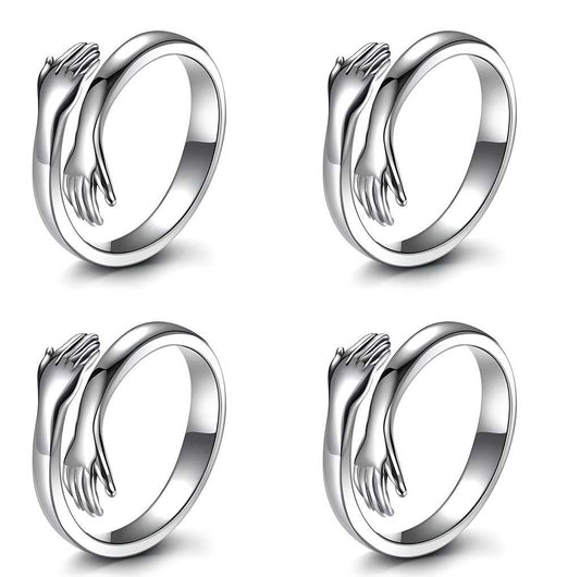Pack of 4 Silver-Plated Friendship Loved Ones Hug Ring