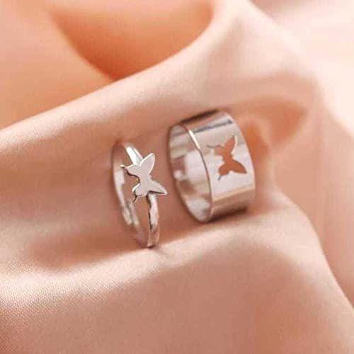 Combo of 2 Charming Gold and Silver Plated Butterfly Couple Rings