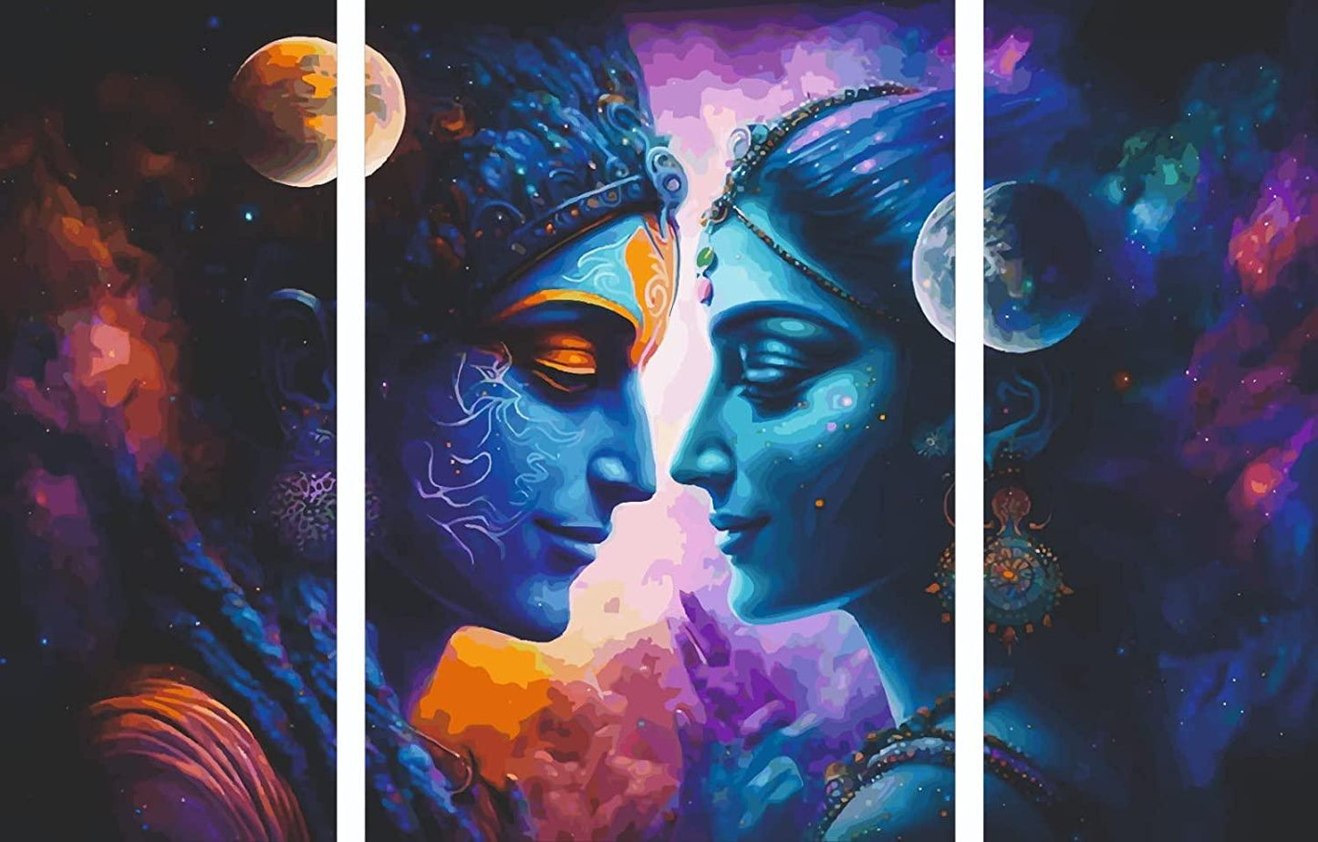 Webelkart Premium Set of 3 Radha Krishna MDF self Addhesive UV Printed Home Decorative Religious Gift Item,Radha Krishna Wooden Wall paintings For Home And Living Room -22.52 x 15 inches, Multi