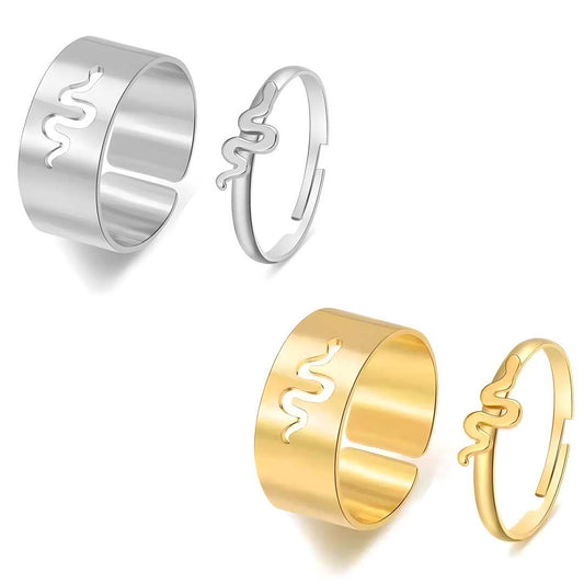 Combo of 2 Gold and Silver Plated Snake design and Couple Rings