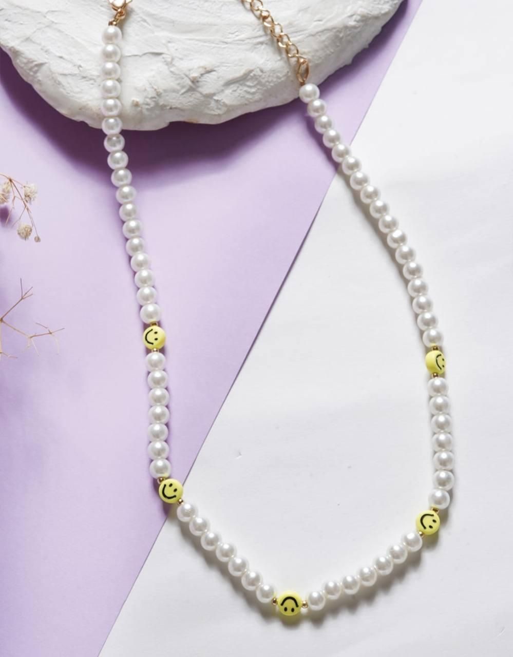 White Pearl & Yellow Smiley Face Necklace