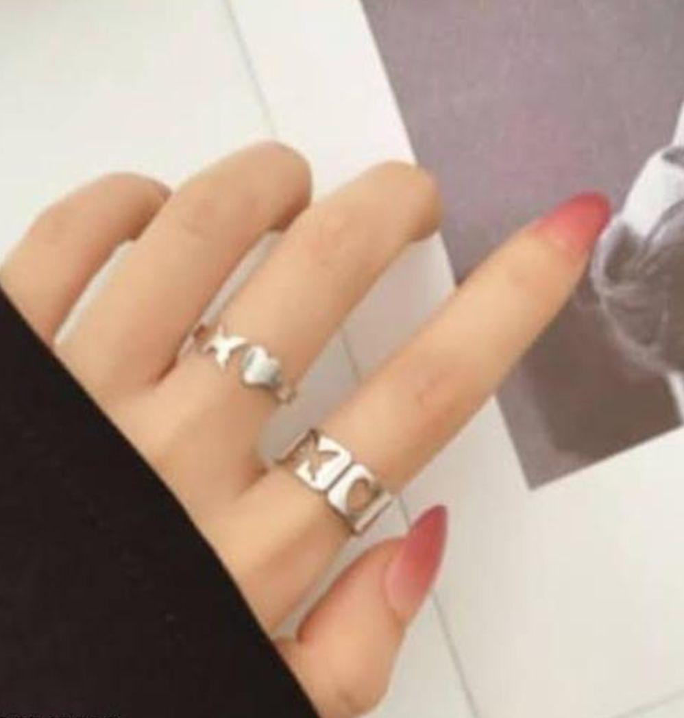 Combo of 2 Stylish Silver Plated Heart and Butterfly Couple Rings