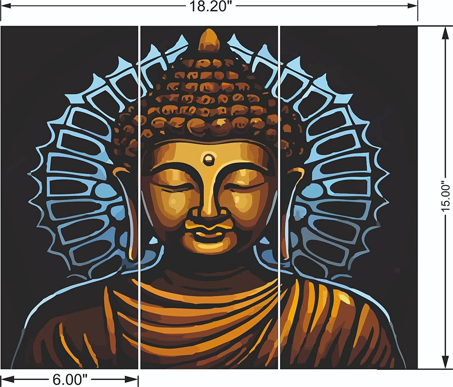 Webelkart Premium Set of 3 Gautam Buddha MDF self Addhesive UV Printed Home Decorative Religious Gift Item, Gautam Buddha Wooden Wall paintings For Home And Living Room -18 X 15 inches, Multi