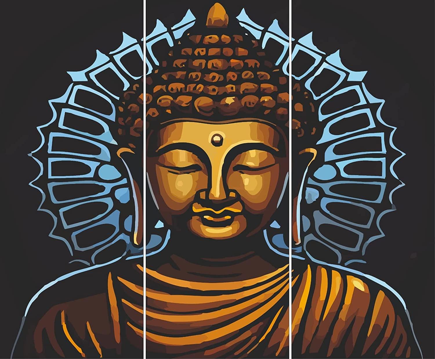 Webelkart Premium Set of 3 Gautam Buddha MDF self Addhesive UV Printed Home Decorative Religious Gift Item, Gautam Buddha Wooden Wall paintings For Home And Living Room -18 X 15 inches, Multi