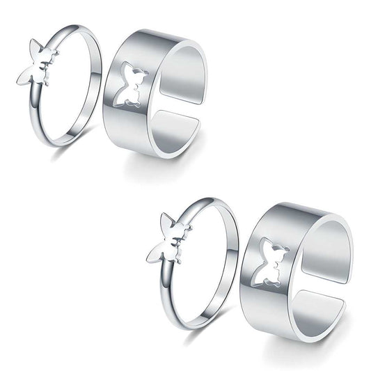 Combo of 2 Stylish Silver Plated Butterfly Couple Rings