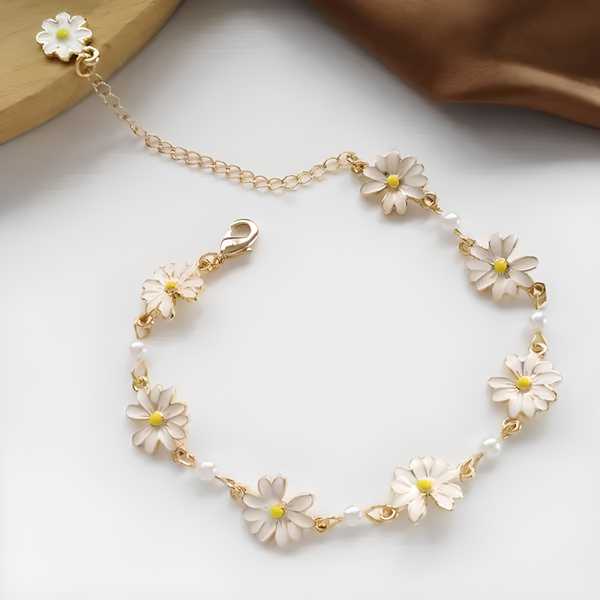 Trendy Flower Design Gold Plated Bracelet