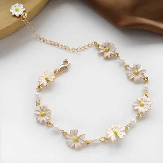 Trendy Flower Design Gold Plated Bracelet