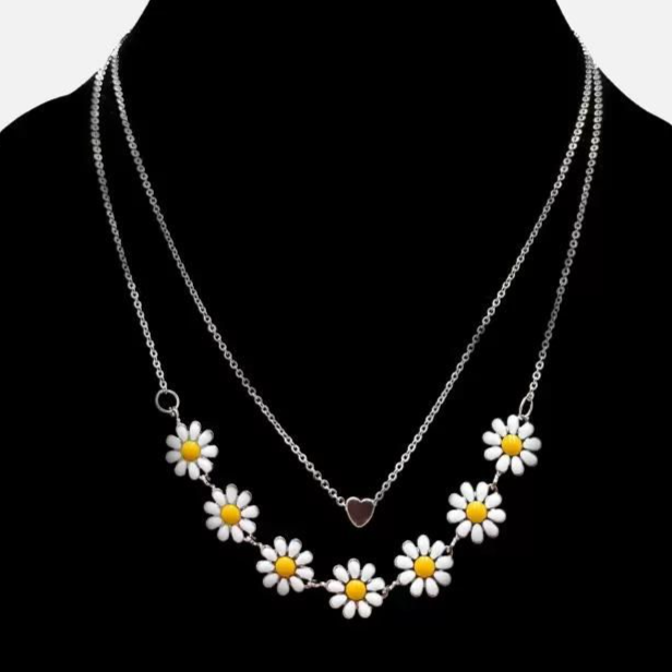 Beautiful Golden Daisy Heart Two-Layered Necklace For Women & Girls