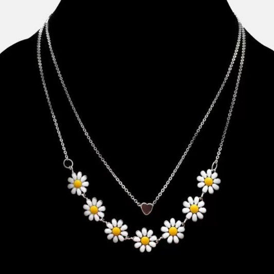 Beautiful Golden Daisy Heart Two-Layered Necklace For Women & Girls
