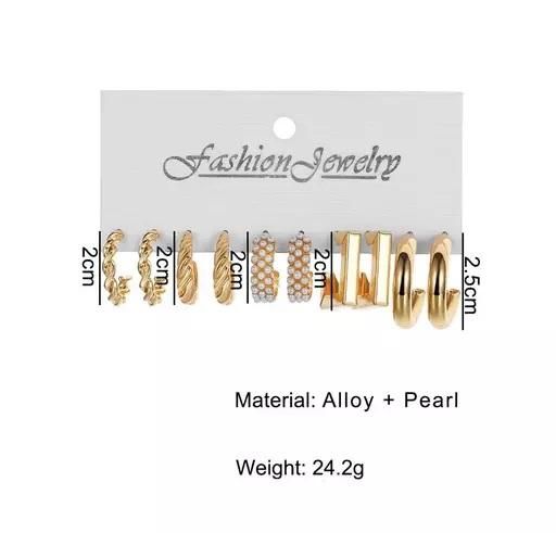 Combo of 5 Pair Geometric Twisted Chain Pearl Hoop Earrings