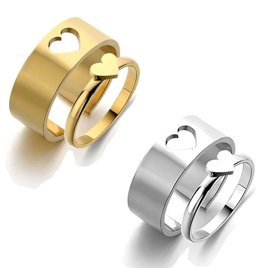 Combo of 2 Gold and Silver Plated Heart Couple Rings