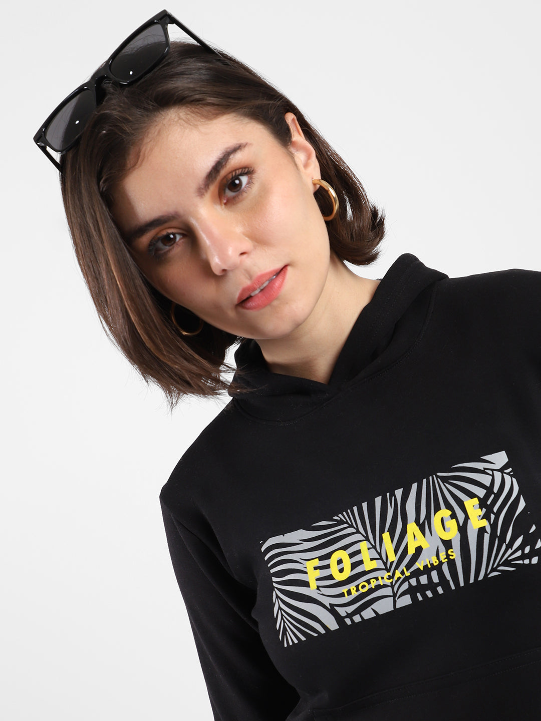 Campus Sutra - Carbon Black Corset Top With Ultra Cropped Hoodie