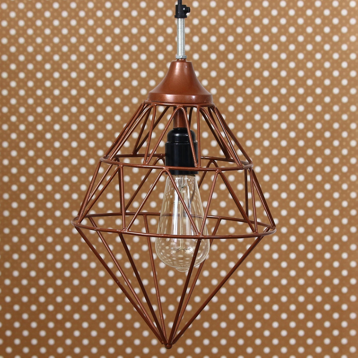 Edison Filament Copper Finish Diamond Cage Pendant Light, Ceiling Hanging Lamp For Home/Living Room/Offices/Restaurants