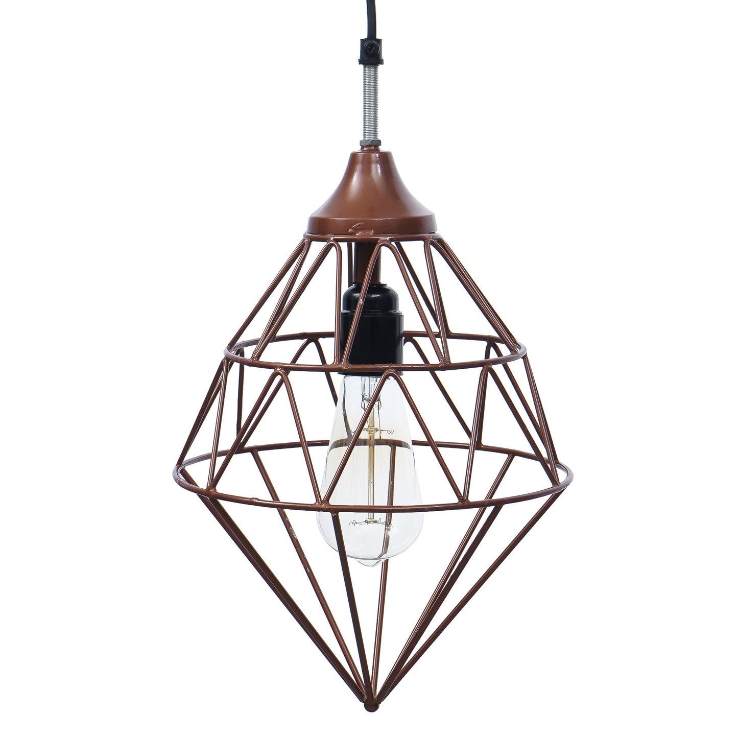 Edison Filament Copper Finish Diamond Cage Pendant Light, Ceiling Hanging Lamp For Home/Living Room/Offices/Restaurants