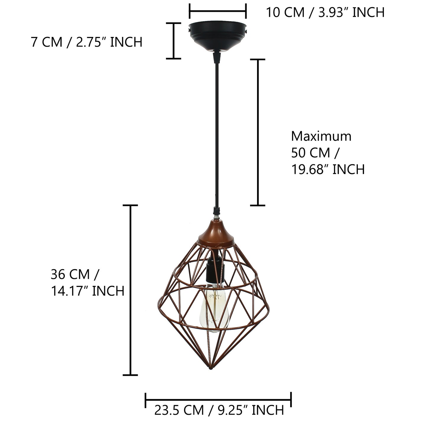 Edison Filament Copper Finish Diamond Cage Pendant Light, Ceiling Hanging Lamp For Home/Living Room/Offices/Restaurants