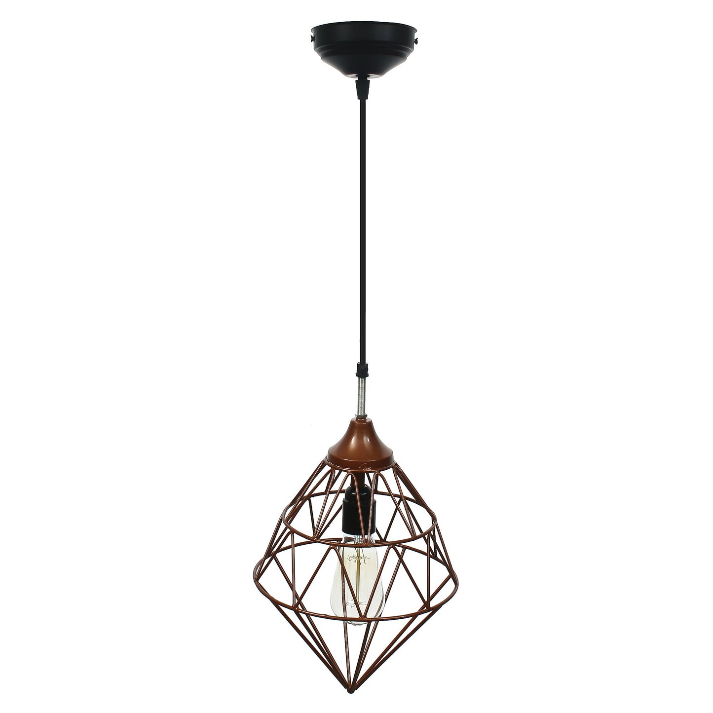 Edison Filament Copper Finish Diamond Cage Pendant Light, Ceiling Hanging Lamp For Home/Living Room/Offices/Restaurants