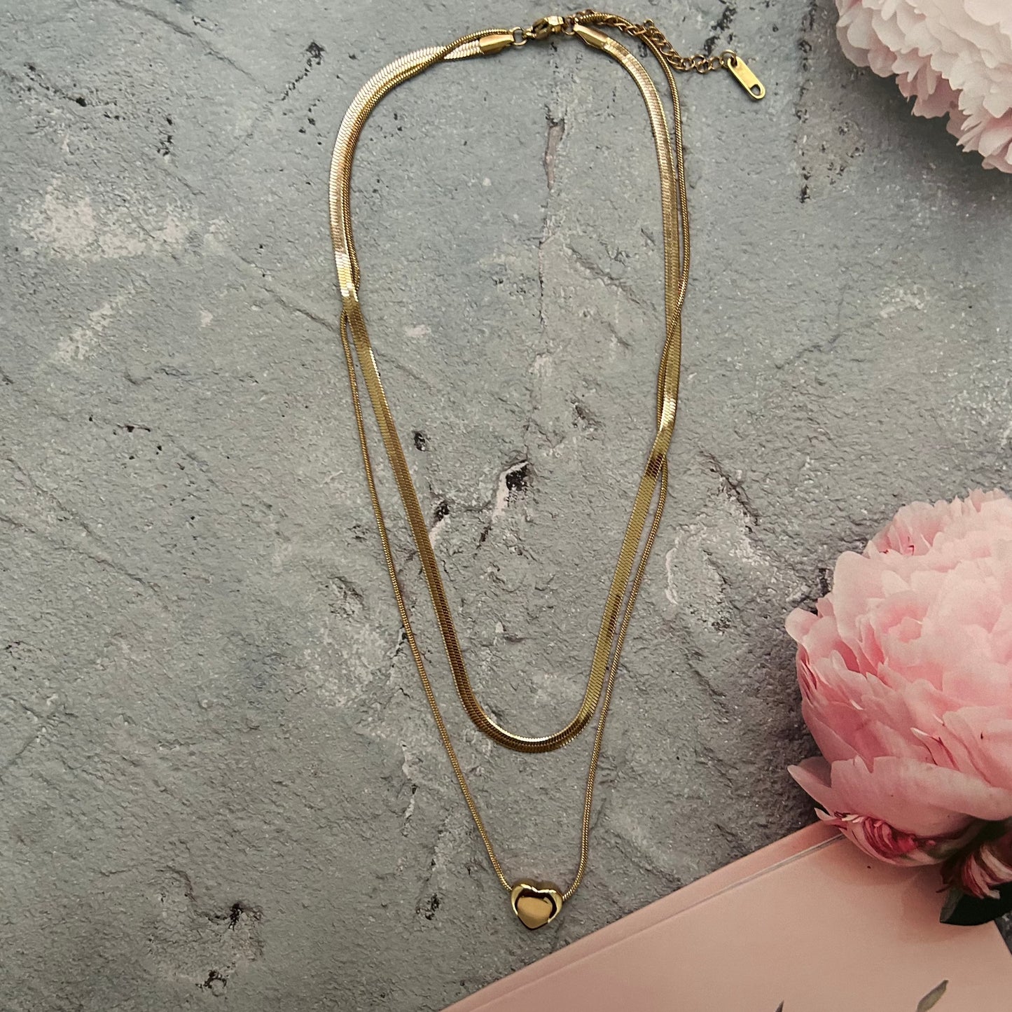 Double Chain Heart Necklace