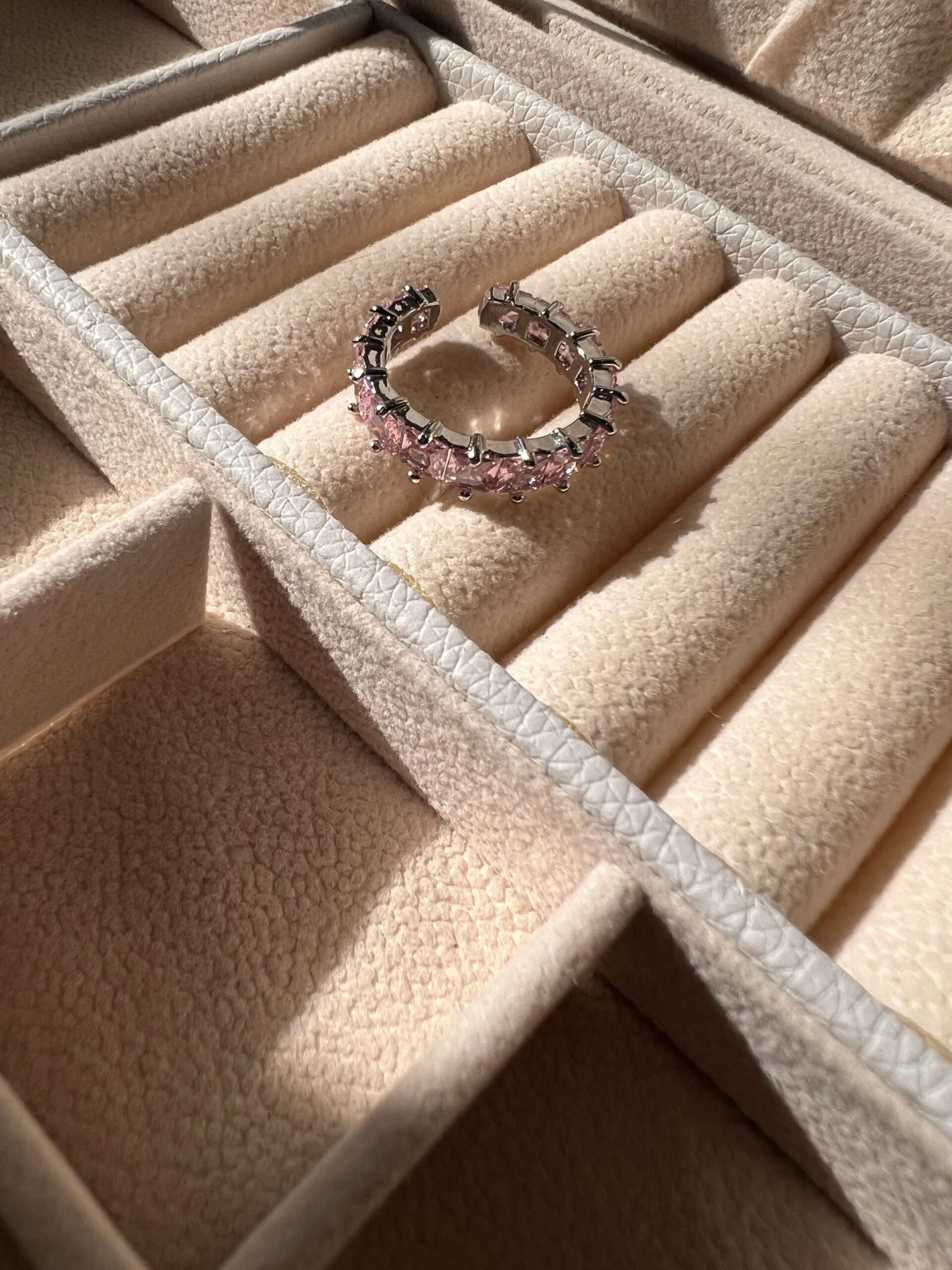 Baby pink baguette ring