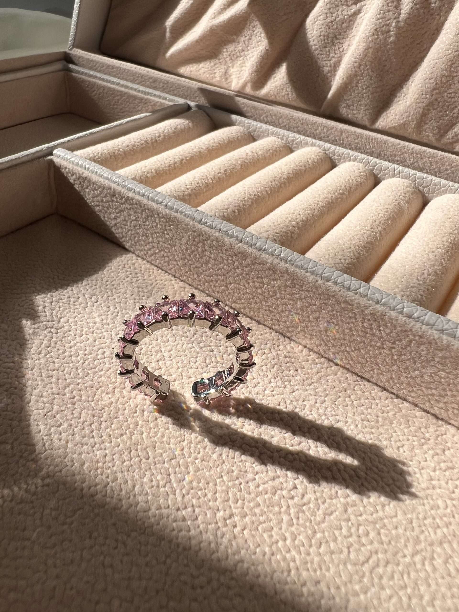 Baby pink baguette ring
