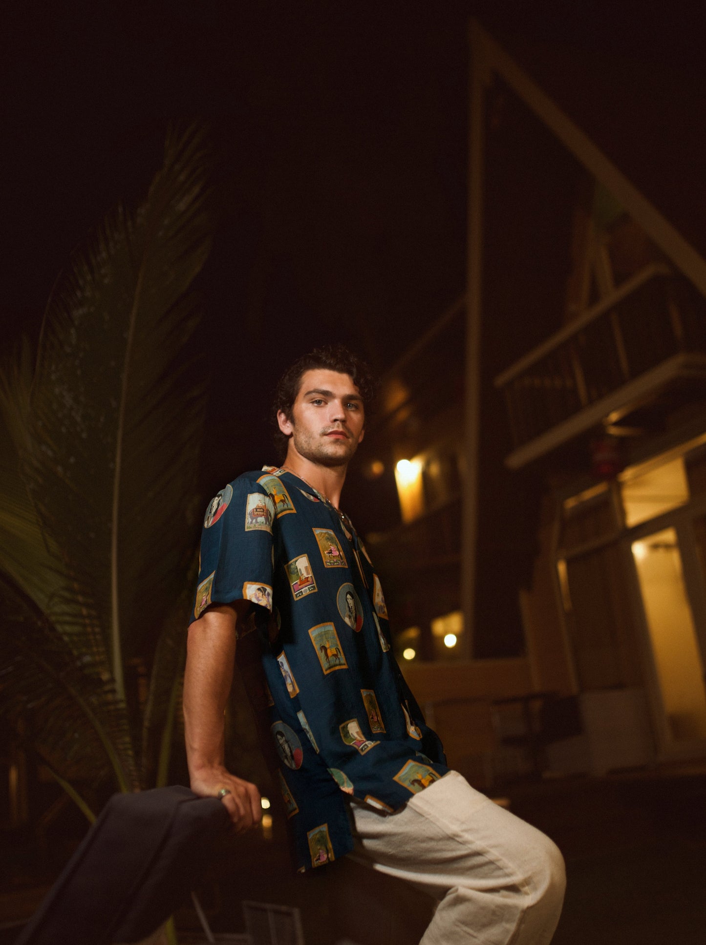 QB Men - Flannel Vintage Blue Potrait Oversize Shirt