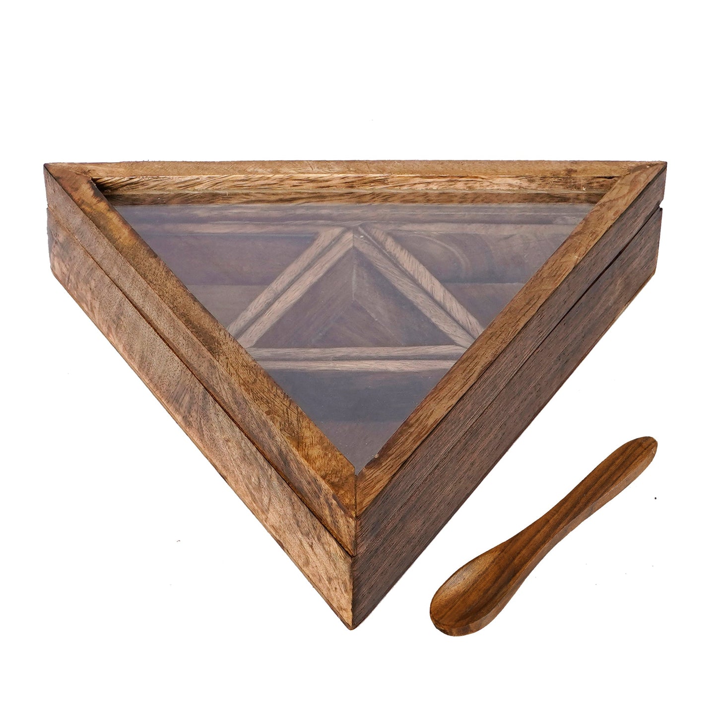 Brown 4 Triangle Compartments Handcrafted Wooden Spice Box