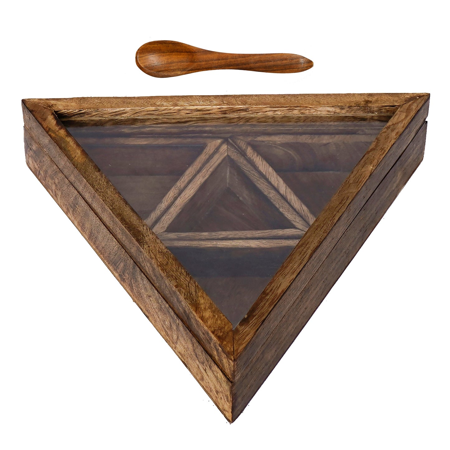 Brown 4 Triangle Compartments Handcrafted Wooden Spice Box
