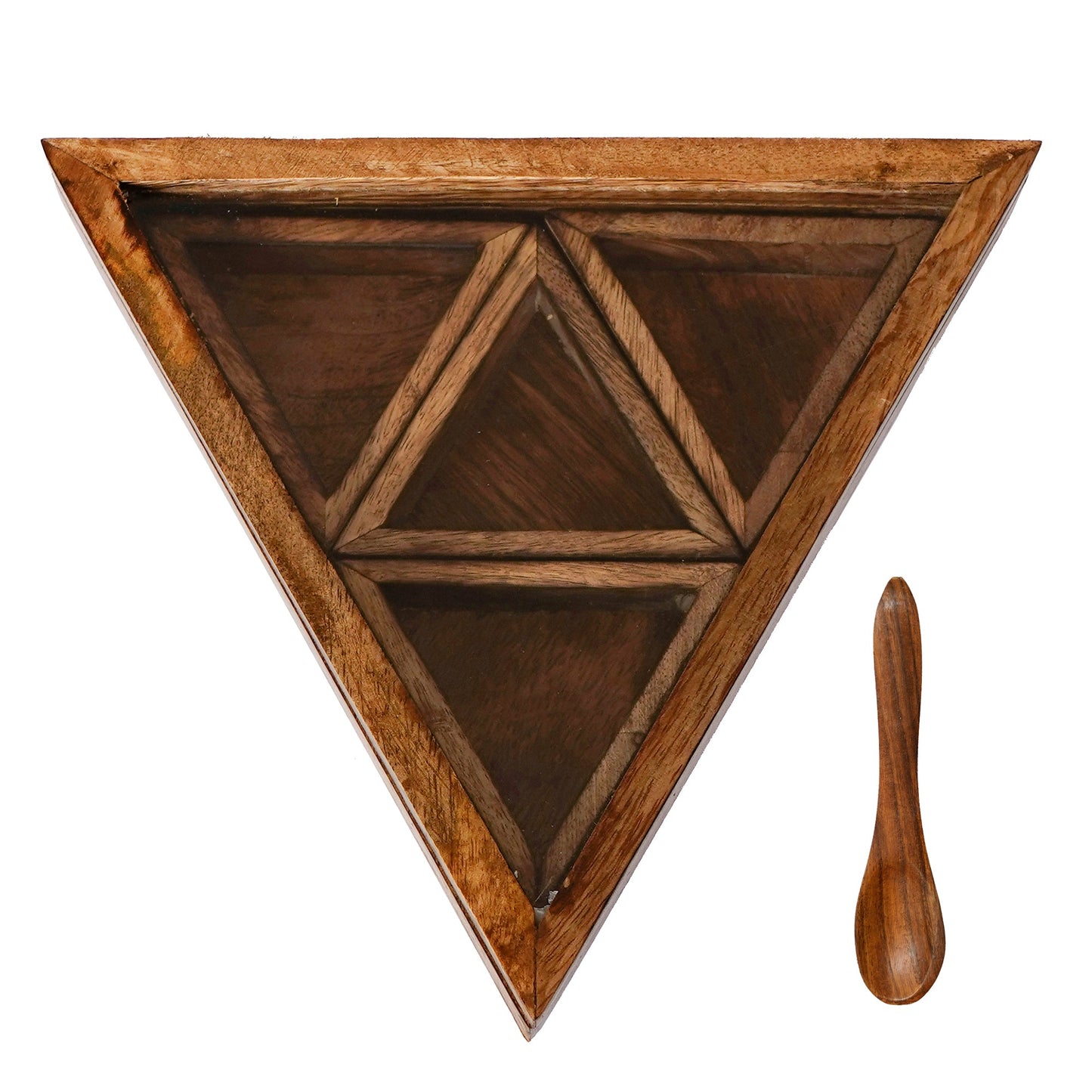 Brown 4 Triangle Compartments Handcrafted Wooden Spice Box