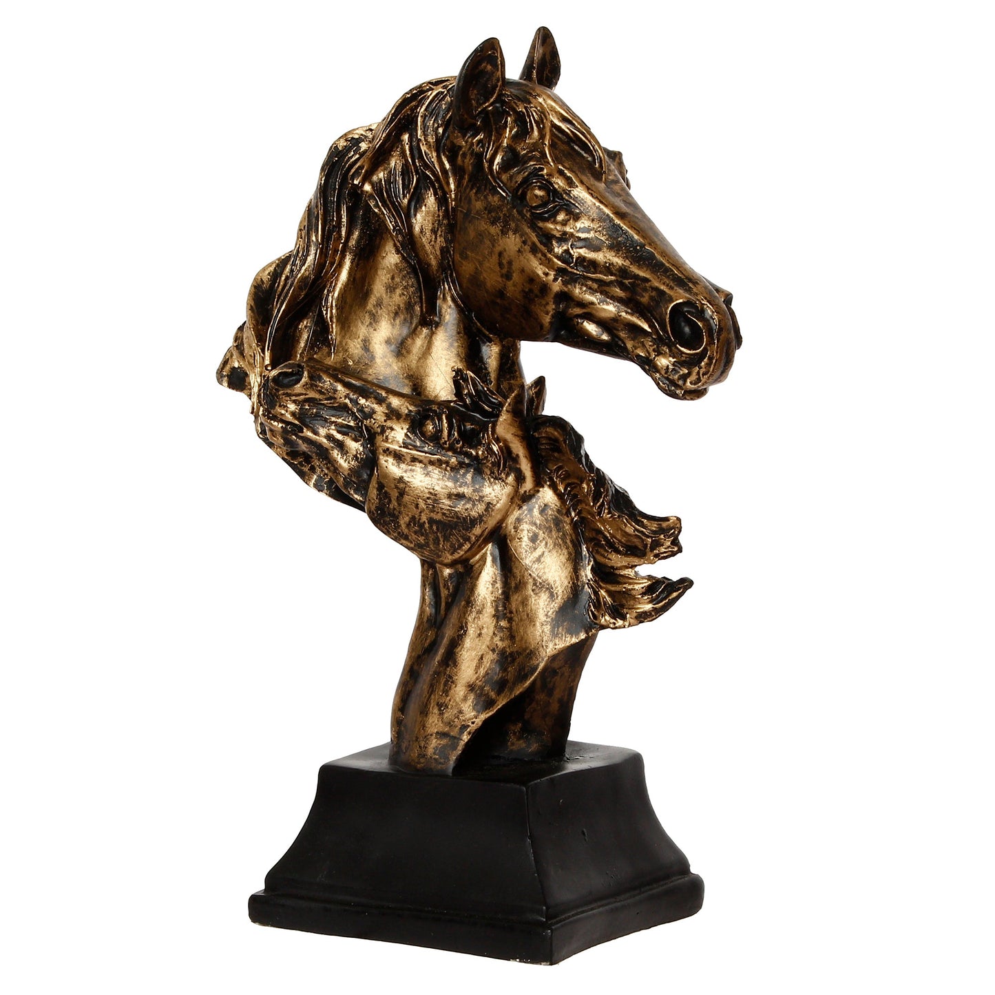 Golden and Black Polyresin Horse Couple Face Handcrafted Showpiece