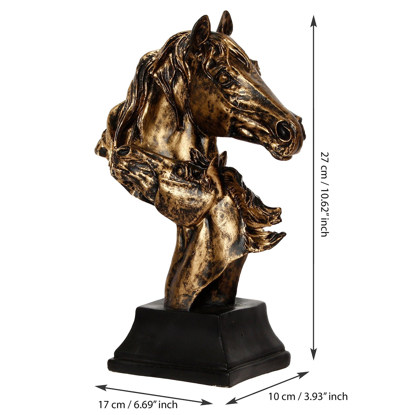 Golden and Black Polyresin Horse Couple Face Handcrafted Showpiece