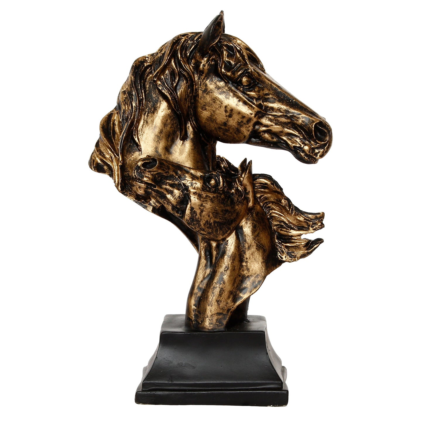 Golden and Black Polyresin Horse Couple Face Handcrafted Showpiece