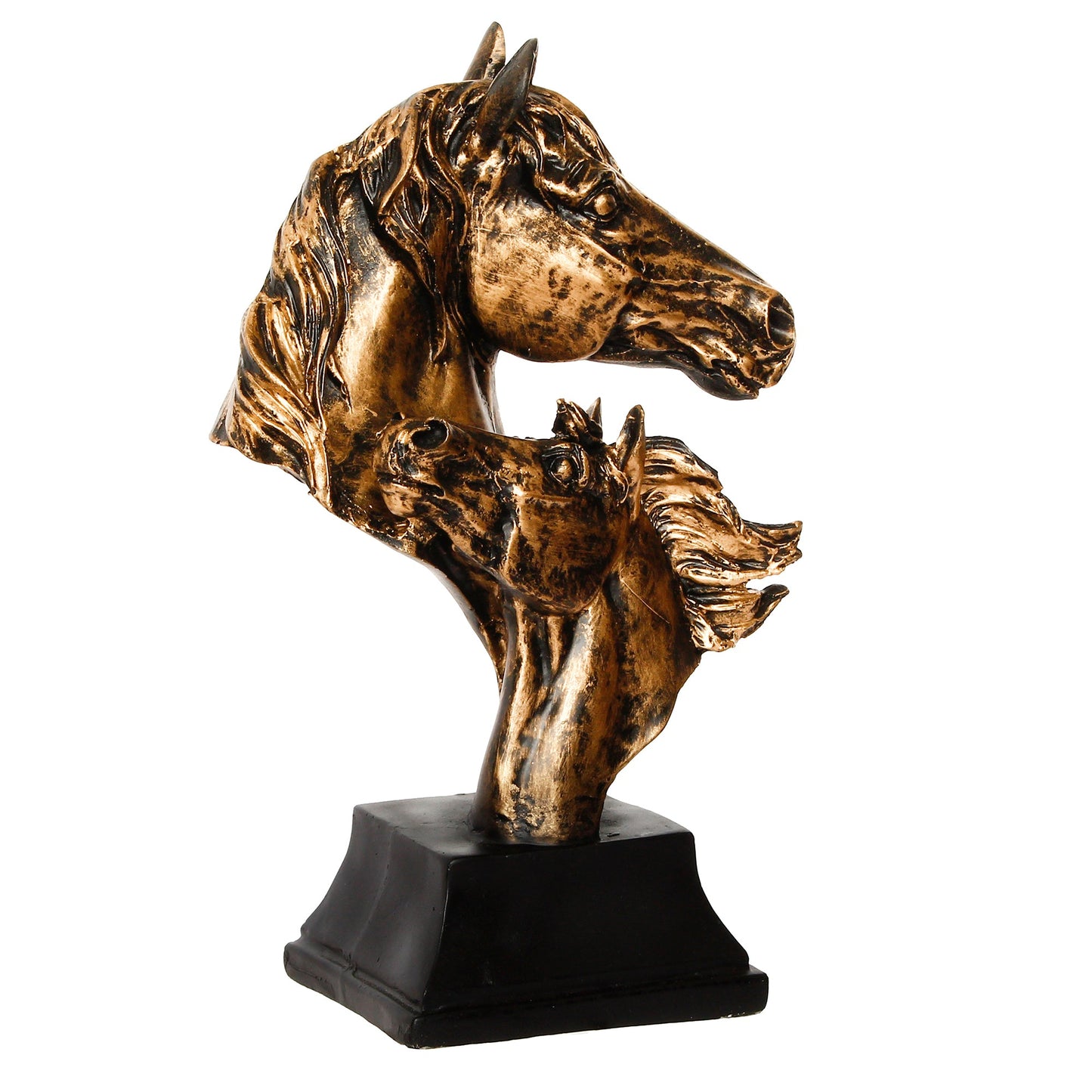 Golden and Black Polyresin Horse Couple Face Handcrafted Showpiece