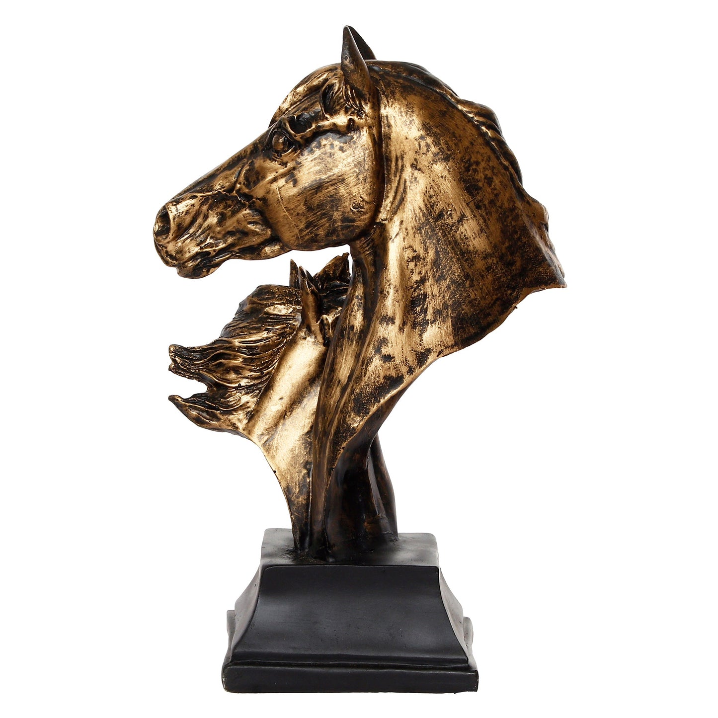 Golden and Black Polyresin Horse Couple Face Handcrafted Showpiece