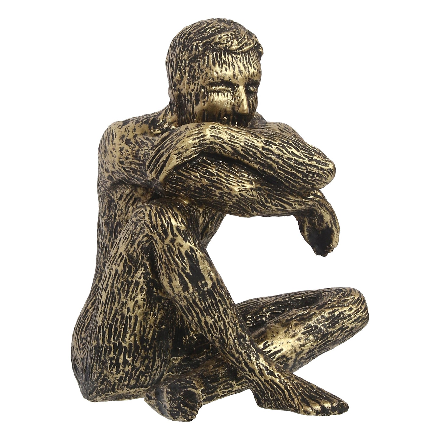 Golden and Black Polyresin Man Figurine Sitting in Thinking Position