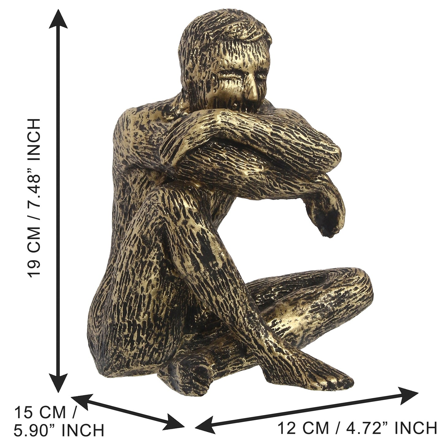 Golden and Black Polyresin Man Figurine Sitting in Thinking Position