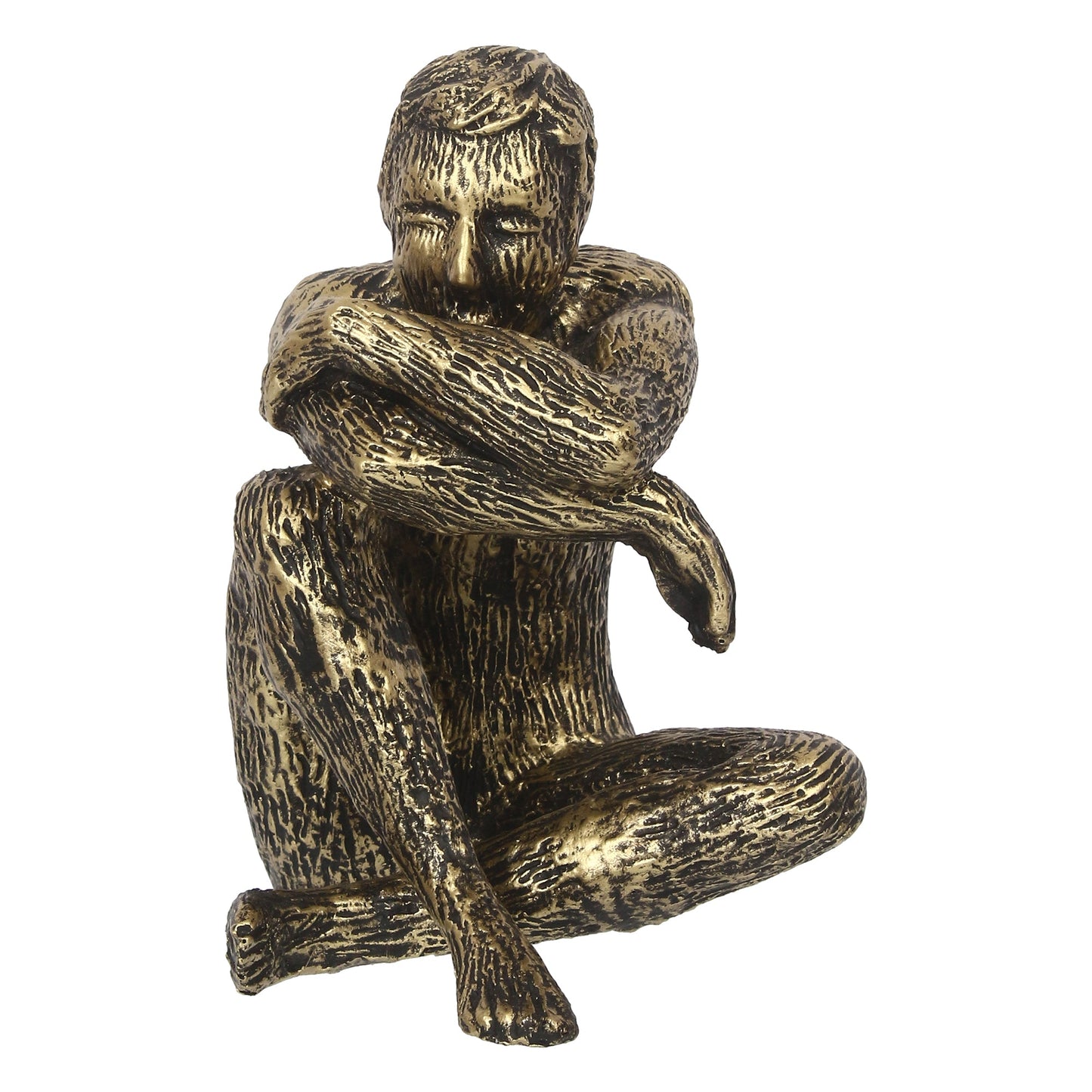 Golden and Black Polyresin Man Figurine Sitting in Thinking Position