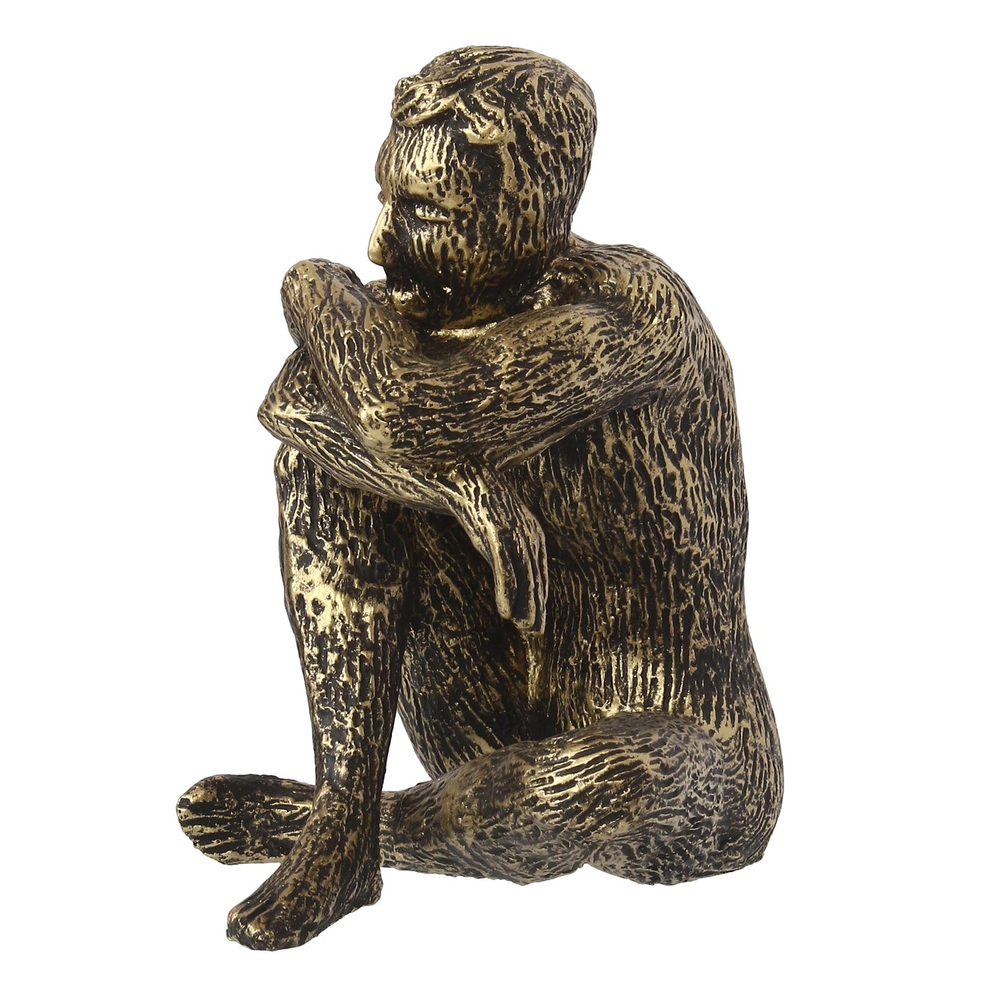 Golden and Black Polyresin Man Figurine Sitting in Thinking Position