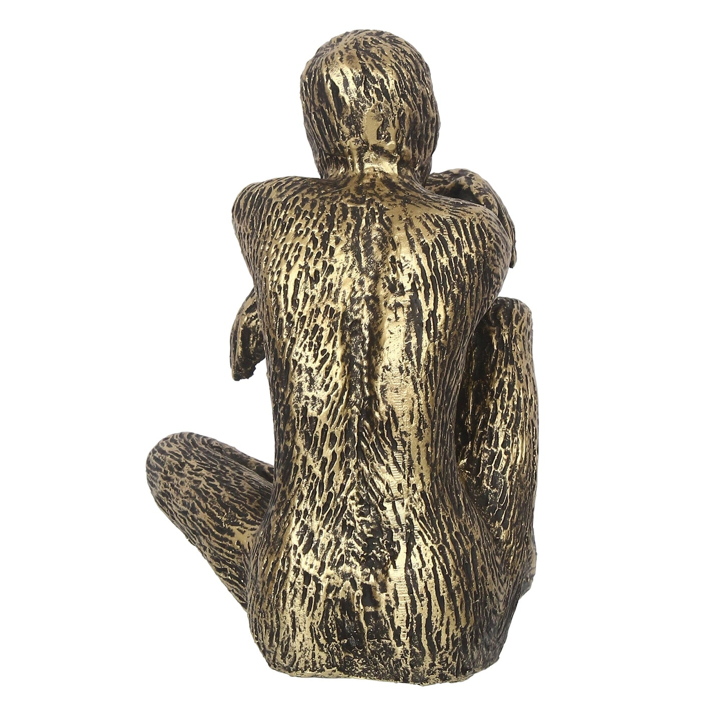 Golden and Black Polyresin Man Figurine Sitting in Thinking Position